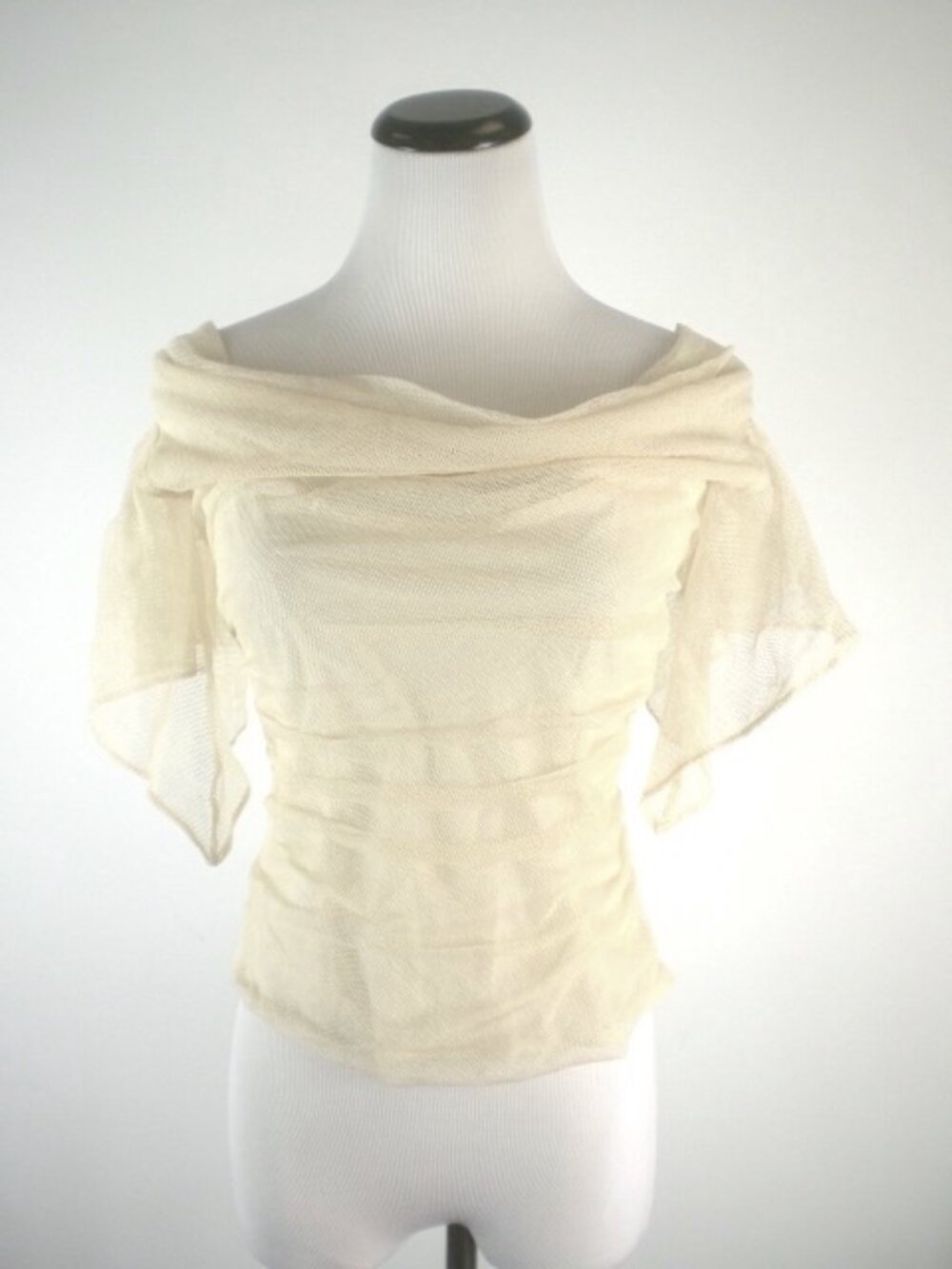 Catherine Malandrino Mesh short sleeve top P xs-s drape neck cotton